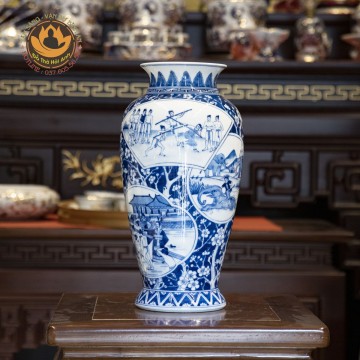 Bình men lam vẽ cảnh 